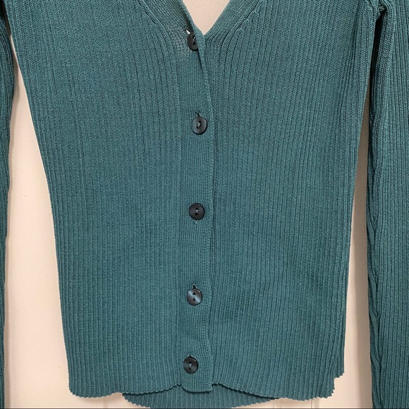 Leith V-Neck Reversible Cardigan Teal Sweater - Picture 3 of 9